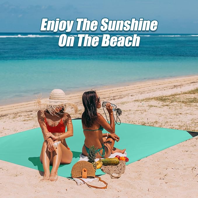 Odoland Pocket Blanket Picnic Blanket, 71" x 63" SandProof Waterproof Outdoor Beach Blanket with Portable Bag, Foldable Lightweight Sand Free Quick Drying Mat for Hiking Camping Travel, Light Green