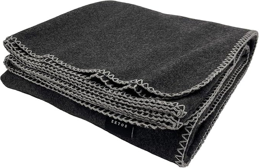 EKTOS 100% Virgin Wool Blanket, 90" x 108", Warm, Thick Fabric, XL, Winter Essentials (Charcoal, King Size)