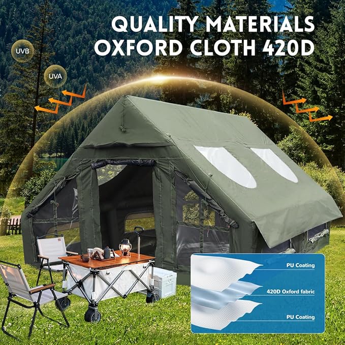 Inflatable Camping Tent with Pump, 4 Season Inflatable Tents for Camping, Inflatable House Tent Waterproof Easy Setup Glamping Tent