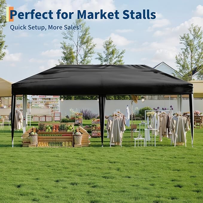 10x20 Pop Up Canopy Tent Outdoor Canopy with No Removable Sidewall One-Person Set Up Heavy Duty Commercial Instant Tent Shelter-Black