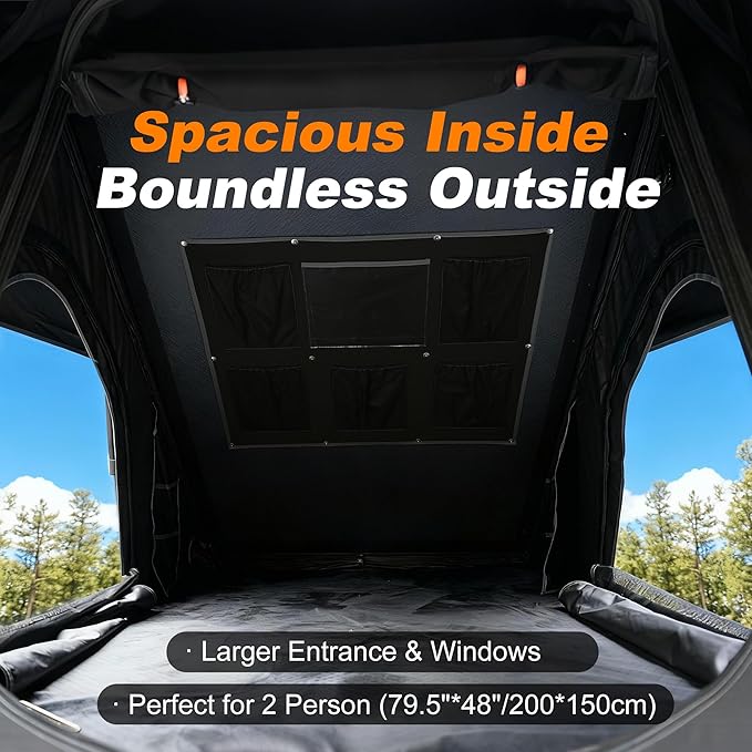 Naturnest Rooftop Tent Hard Shell, Easy Set Up Pop Up Tent for 2 Person Camping, Waterproof UV-Resistant Blackout Privacy 4 Season Tents for Truck, Jeep, SUV, Van, Trailer - Polaris Plus