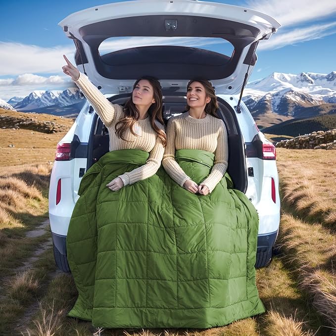 Outdoor Camping Blanket,Lightweight Waterproof Puffy Camping Blanket,Portable Camping Quilt for Travel, Picnic, Hiking,Camping - 77.9" x 55" Military Green