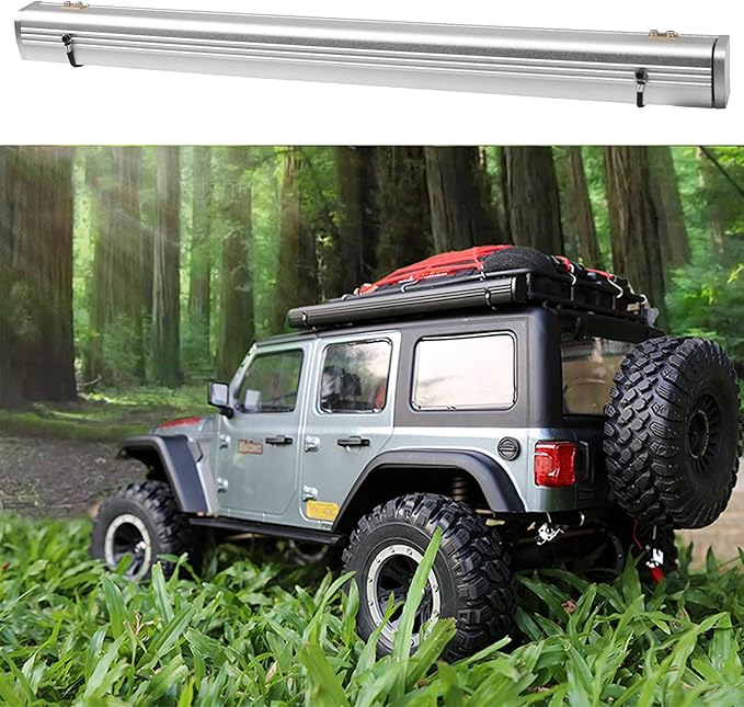 8.6" x8.6" RC Car Simulation Side Car Roof Top Tent Rain Canopy Sunshade Decoration Accessory Compatible with Traxxas TRX4 Axial SCX10 Tamiya Arrma D90 1/10 RC Crawler (Silver)