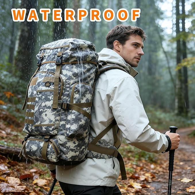 Hiking Backpack Tactical Backpack for Men Women, 80L Military Backpack Rucksack Waterproof Large Travel Camping Backpack for Men, Molle Rucksack Outdoor Travel Cycling Daypack (City Camo)