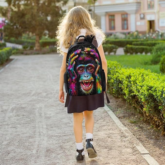 Daypack Backpack Polyester Anti-Theft Multipurpose Clever Animals Monkey Art Bookbag Big Capacity Travel Hiking Camping Rucksack With Smooth Zippers