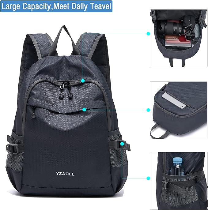 YZAOLL 20L Small Hiking Backpack Lightweight Day Packs, Packable Backpack for Women Men Travel Camping Vacation,Gray