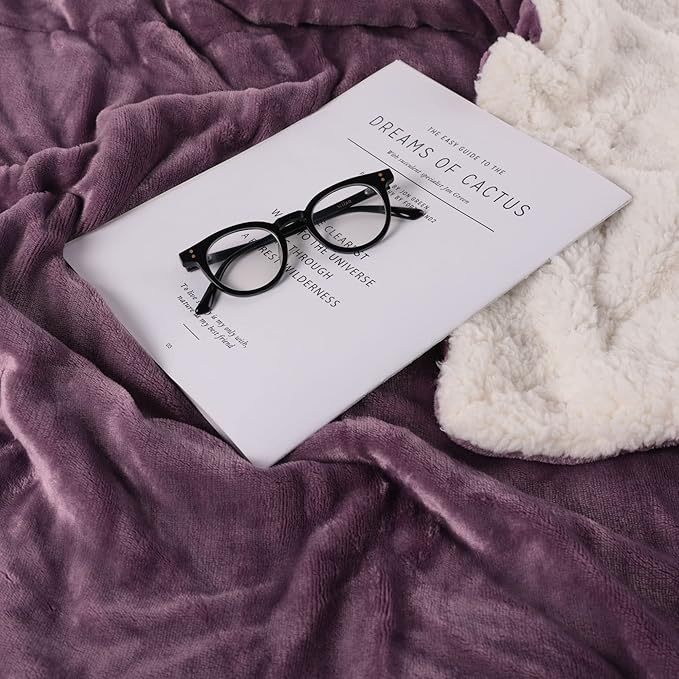 NANPIPER King Size Sherpa Blanket, Soft Fleece Throw for Bed, Reversible Thick Fuzzy Blanket for Winter (Cassis Purple, 90x108 inches)