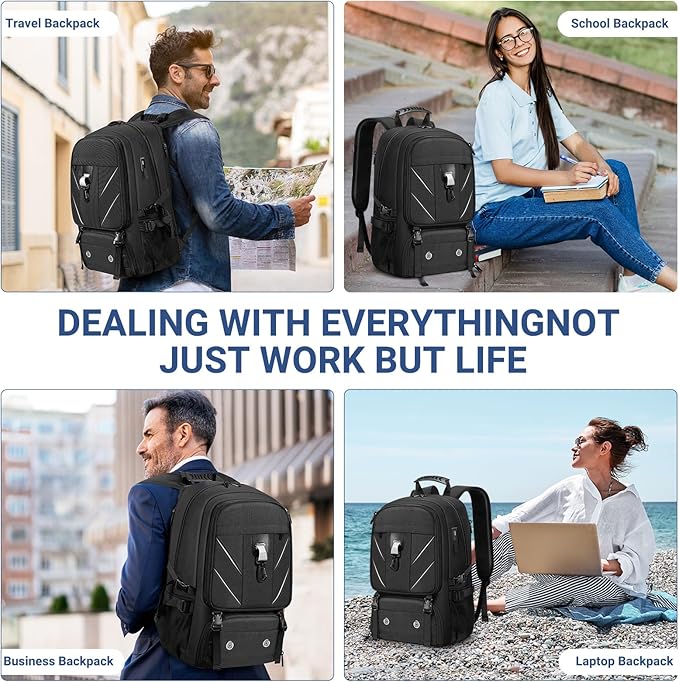 17.3 Inch gym backpack with Shoe Compartment,60L Water Resistant Anti Theft Backpacks with USB Charging Port, Airline Approved Carry on Bag Multiple Compartments,for Men Women Travel