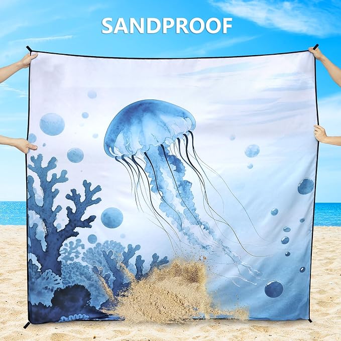 Beach Blanket, Sandproof Beach Mat, Waterproof Quick Drying Lightweight Outdoor Aztec Picnic Mat 79" X 83"/120"x108" for 2-8 Adults for Travel, Camping, Hiking