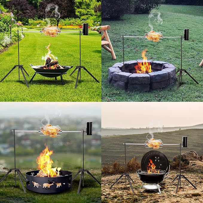 only fire Spit Rotisserie Outdoor Camp Grill with Support Legs for Outdoor Campfire Grilling - 35×5/16" Square Spit Rod