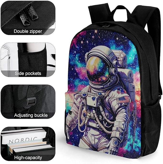 Supdreamc Lightweight Backpack for Gym Travel Bicycle, Big Capacity Multipurpose Anti-Theft Carry On Bag, Space Astronaut Galaxy Starry Art Travel Hiking Bag Day Pack