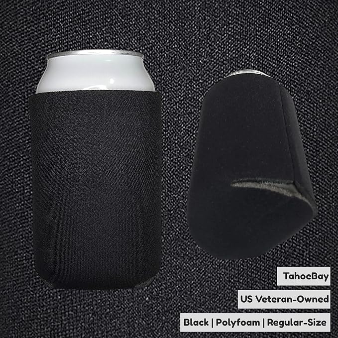 TahoeBay Blank Beer Can Cooler Sleeves (25-Pack) Bulk Sublimation Blanks for Vinyl Plain Soft Foam Can Sleeves Coolers for Soda Cans & Bottles Black, White, Assorted Solid Color (Black)