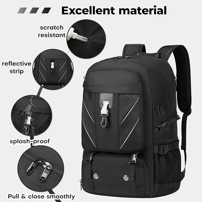 17.3 Inch gym backpack with Shoe Compartment,60L Water Resistant Anti Theft Backpacks with USB Charging Port, Airline Approved Carry on Bag Multiple Compartments,for Men Women Travel