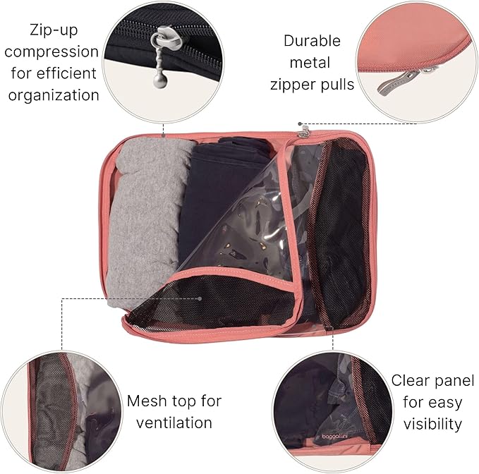 Baggallini Compression Cube 3-piece set - Lightweight Compression Packing Cubes for Travel