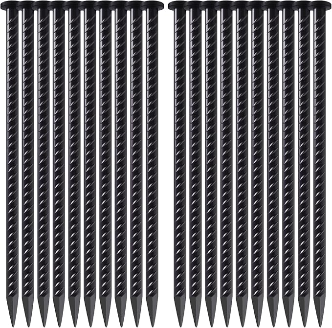 20 Pack Rebar Stakes 16 Inch Steel Ground Anchors 1/2 Inch Diameter Metal Landscape Stakes Heavy Duty Landscaping Edging Anchoring Spikes for Speed Bump, Paver Curb, Tent, Artificial Grass and Timber