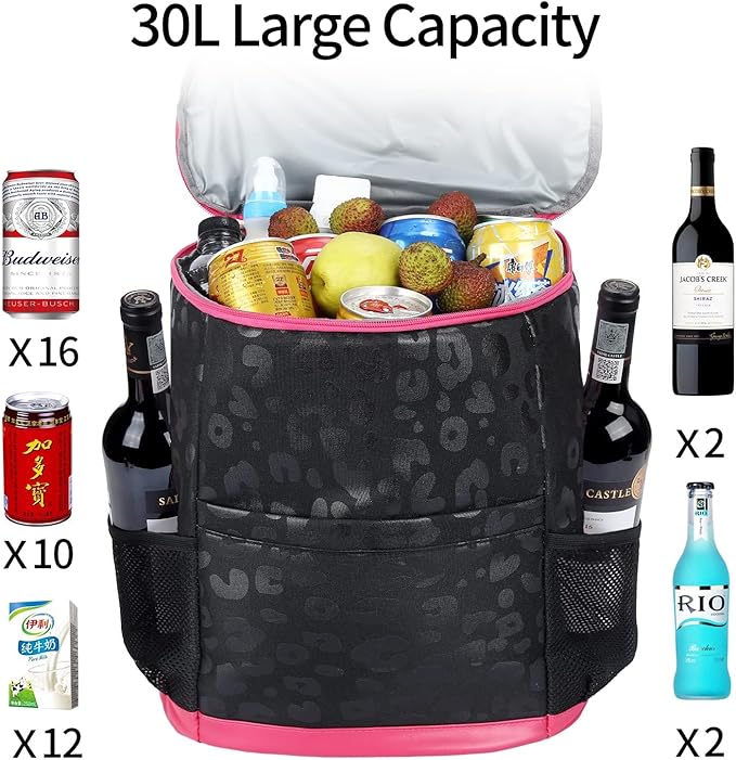 Leopard Camping Cooler Backpack Ice Chest Lunch Backpack 24 Cans Insulated Leak Proof Soft Beach Cooler Bag for Men Women Camping Hiking Picnic Travel Summer