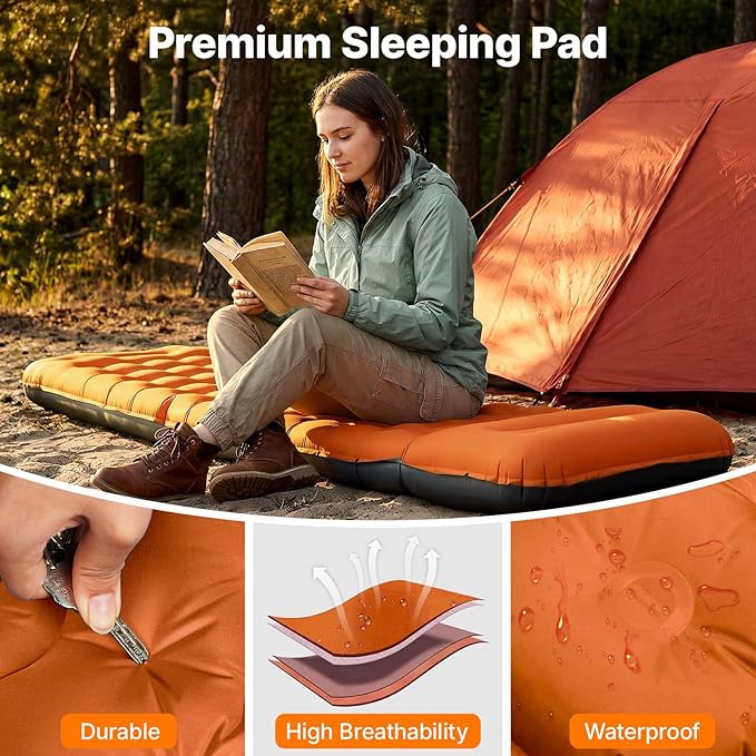 OGERY Sleeping Pad, Ultralight Self Inflatable Sleeping Pad for Camping with Pillow Built-in Foot Pump, 6" Extra-Thick Reinforced Camping Pad for Hiking, Backpacking, Tent, Single