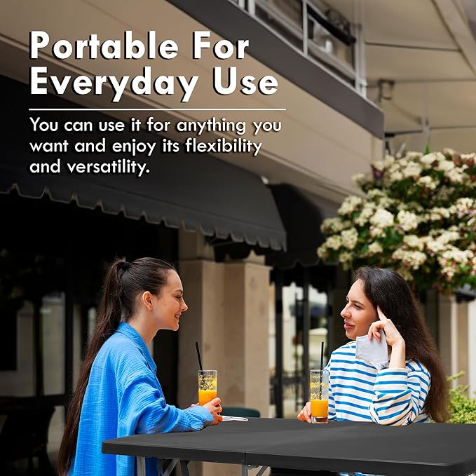 4ft Table, Adjustable Height Table with Foldable, Easy to Carry, for Family Gatherings, Outdoor Gatherings, Indoor