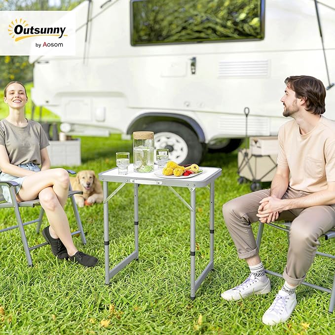 Outsunny 23" Folding Camping Table with Height Adjustability, Lightweight Portable Table with Carry Handle, Outdoor Folding Table Camping Accessories