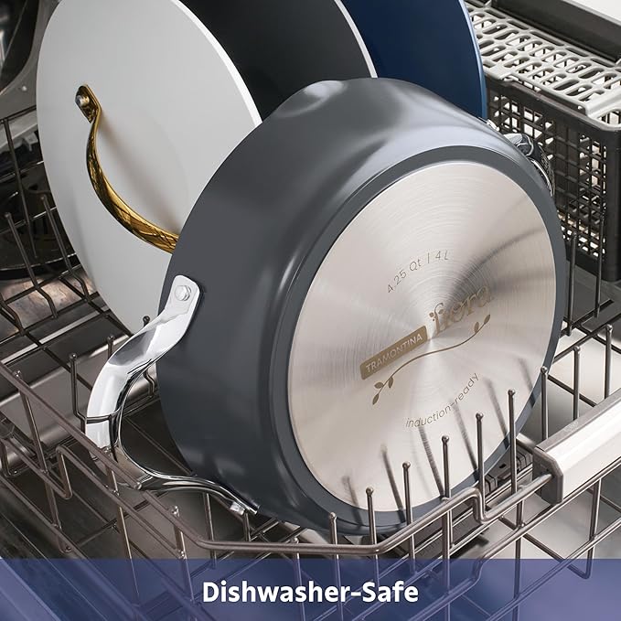 Tramontina Fiora 4.25-Quart Multipurpose Ceramic Non Stick Cooking Pan with Lid, Gray