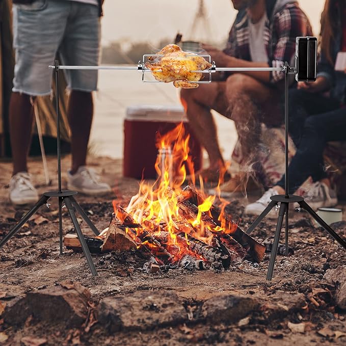 only fire Spit Rotisserie Outdoor Camp Grill with Support Legs for Outdoor Campfire Grilling - 35×5/16" Square Spit Rod