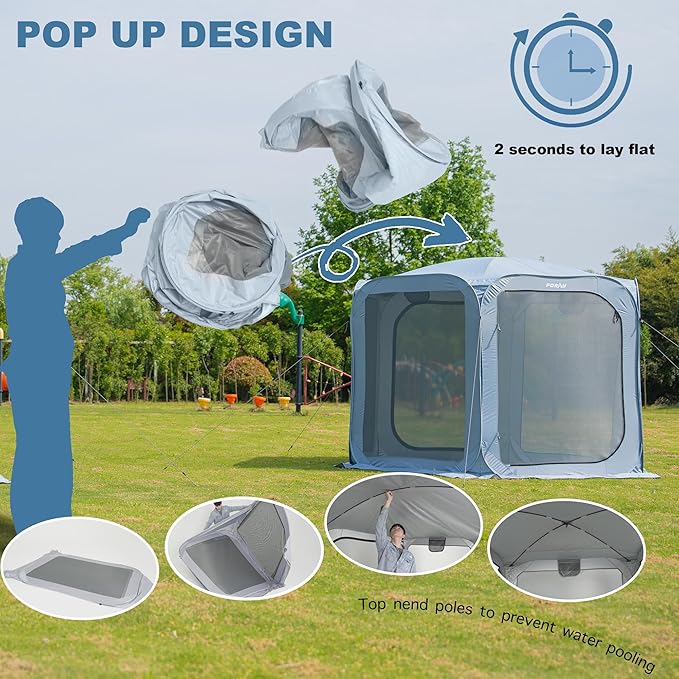 Poray Screen House Tent Pop Up Sun Shelter with Durable Mesh Zipper Doors,Portable Camping Tent 10 X 10 FT Screen Canopy Outdoor for Family Friends Party in Backyard,Park