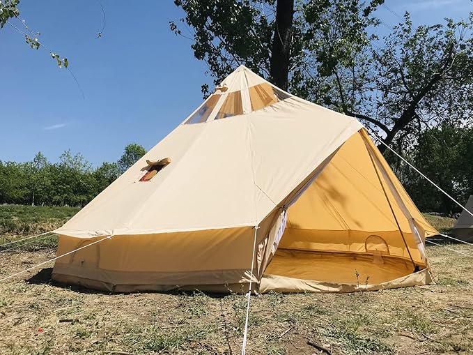 UNISTRENGH 5M Star Gazer Bell Tent 4 Season Waterproof Cotton Canvas Glamping Yurt Tent with Stove Jack Hole and Roof Windows for 6-8 Persons Camping Hunting