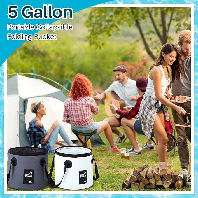Tessco 4 Pcs 20L Collapsible Bucket with Handle 5 Gallon Portable Collapsible Folding Bucket Foldable Water Container for Camping Hiking Fishing Car Washing