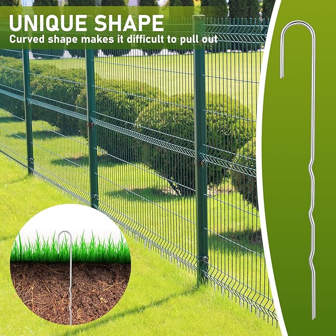 50 Pcs Kinked Ground Stakes 9 Inch Metal Garden Fence Edging Hook Heavy Duty J Shaped Galvanized Tent Fence Spikes for Dogs Digging Outdoor Awning Canopy Tarpaulin