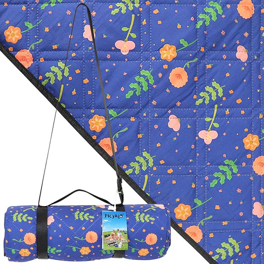 Outdoor Picnic Blanket Blue Floral 60"x80" Sandproof Beach Blanket Waterproof Picnic Blankets Foldable for Caming, Beach, Outdoor Activities.