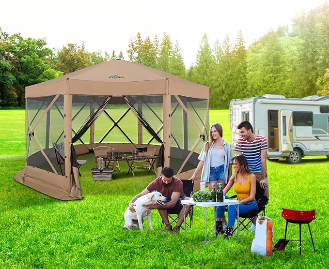 COBIZI 15x15 FT Pop Up Gazebo - Canopy Tent, Large Gazebos On Clearance with Sidewalls, Screened in Gazebo,carpas para Patio,Portable Screen Tents for 12-15 Persons Outdoor Camping, Backyard,Khaki
