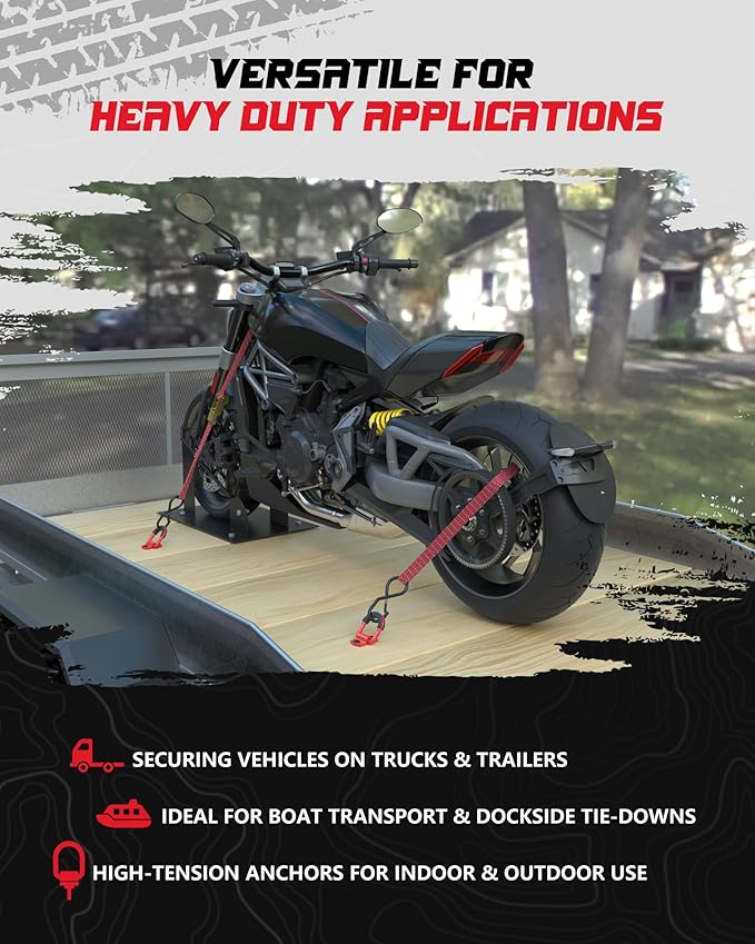 D-Ring Tie Down Anchors with Rubber Isolators, 4 Pack Heavy Duty 10 Ton Capacity Carbon Steel, Bolt-On with Mounting Hardware, Zinc & Powder Coated for Trailer, Truck, Pickup, Garage-Red