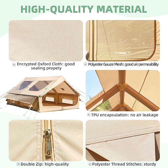 EROMMY 4/6/8/12 Person Inflatable Tent with Skylight, 4 Season Blow Up Tents with Hand Pump for Outdoor Camping & Hiking, Easy Set-up Windproof Sunproof Waterproof