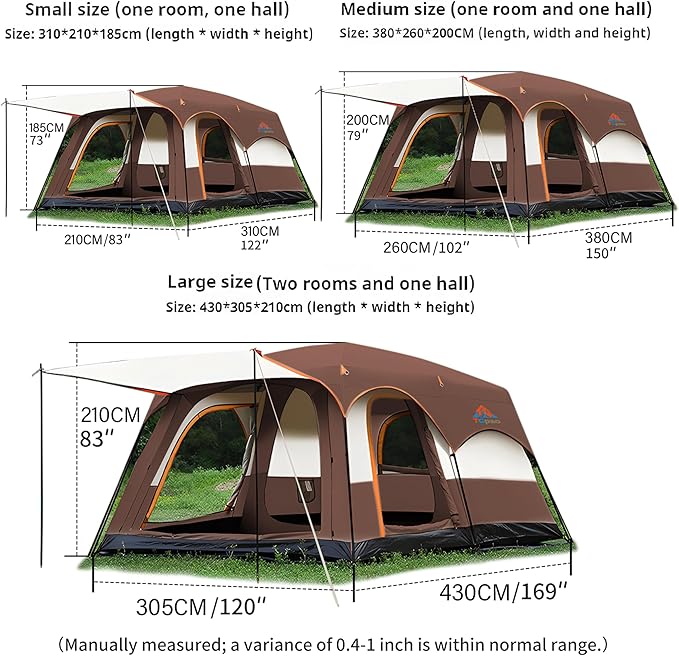 Large Family Standing Upright Camping Tent - 5-12 Persons Multi-Room Waterproof Tent with Screened Porch - Glamping Tent for Outdoor Camping & Family Vacation