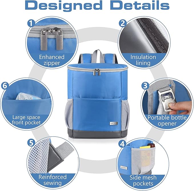 Insulated Cooler Backpack Outdoor - Leak Proof Backpack Cooler 30 Cans, Waterproof Lightweight Cooler Bag for 12h Hot/Cold Retention - Soft Cooler for Travel, Camping, Beach, Lunch