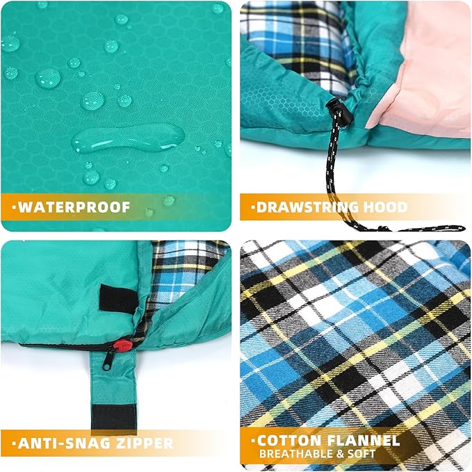 Cotton Flannel Liner Sleeping Bag for Adults Teens Kids, Cold Weather & Warm, 3 Seasons, Lightweight Compact Camping Essentials Equipment, Hiking, Outdoor, Travel