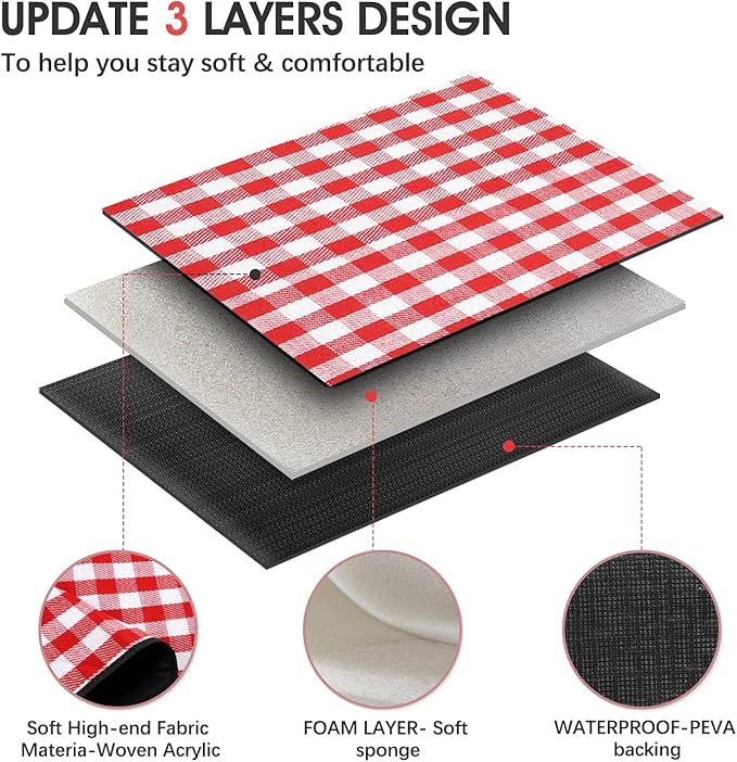 Extra Large Picnic Blanket Waterproof Camping Mat Rug with PU Carrier Soft Lightweight Portable Outdoor Mat for Travel Lawn Camping on Grass Sand-Proof Beach Red White Plaid