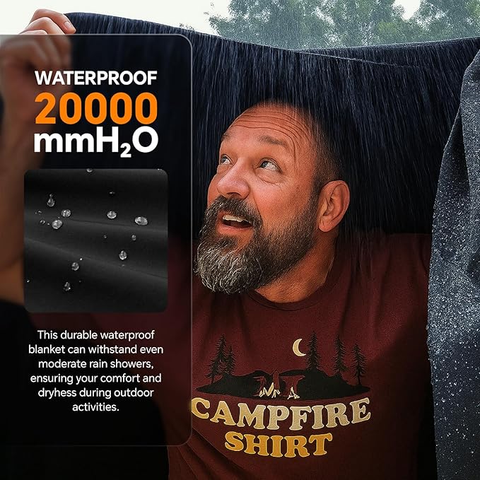 BEDELITE Large Waterproof Camping Blanket, Lightweight for Cold Weather, Foldable Fleece Stadium Blanket for Outdoor Sports, Windproof, Wearable, Machine Washable, 55" x 80",Black