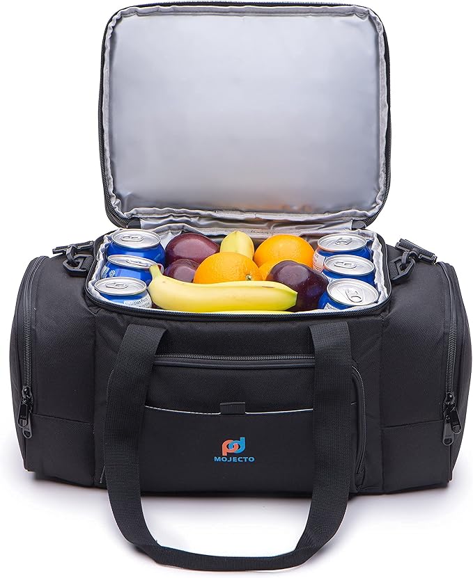 MOJECTO Cooler Lunch Bag. Dual Insulated Compartments, Heavy Duty Fabric, Thick Foam Insulation, Smooth Double Zipper, Padded Straps.