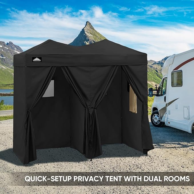 EAGLE PEAK Outdoor Changing Room 8x4, 2 Room Pop Up Portable Changing Room, Sun Shelter, Pop Up Changing Tent for Beach or Pool, Portable Dressing Room for Photoshoots (Black)