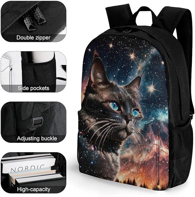 Backpack Lightweight Anti-Theft Multipurpose Cat Face In The Galaxy Shoulder Bag Large Capacity Travel Hiking Backpack With Padded Straps