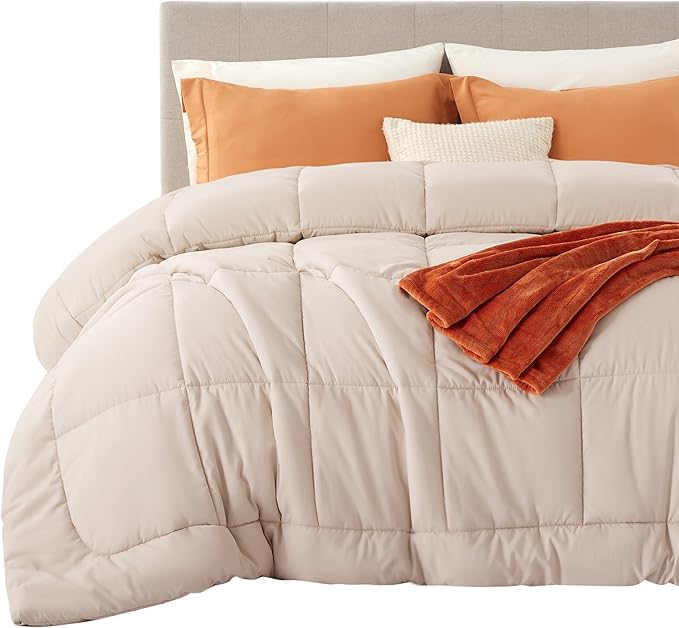 Bedsure Comforter Duvet Insert - Quilted Comforters Cal King Size, All Season Duvet, GentleSoft Down Alternative Bedding, with 8 Tabs, Gifts for Women/Men, Beige, California King 96 X 102 Inches