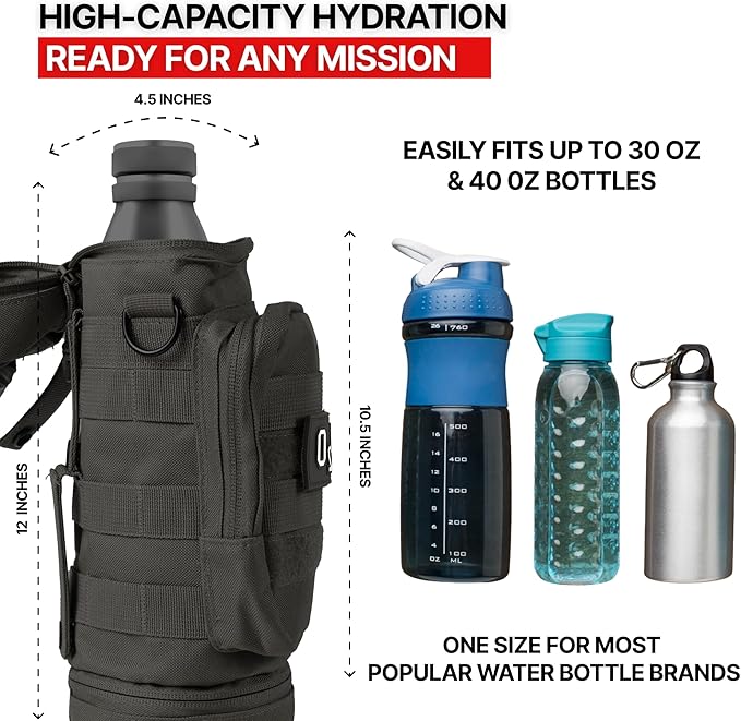 Orca Tactical Molle Water Bottle Pouch - Molle Water Bottle Holder Fits Most 32 and 40 oz Bottles - Water Bottle Pouch for Backpack - Thicker Insulated Water Bottle Holster Keeps Drinks Cooler Longer