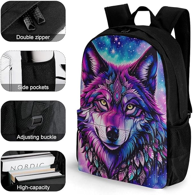 Rucksacks Multipurpose Anti-Theft Big Capacity Bookbag, Naive Wolf Head Pink Travel Hiking Camping Rucksack With Padded Straps