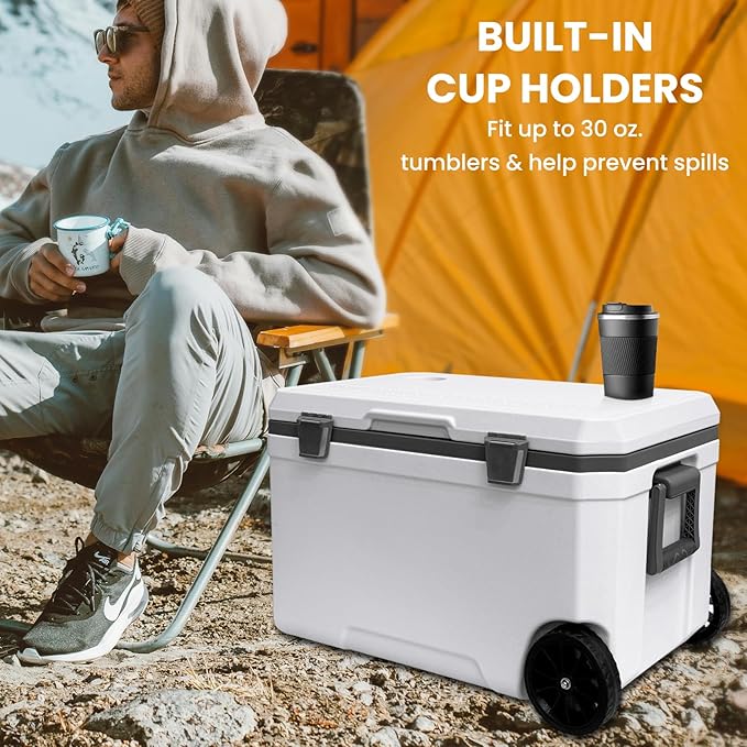 JUST-V 34-127 Quart Insulated Portable Cooler with Heavy Duty Wheels Keeps Ice for up to 5 Days, Great for Drink, Beach, Camping, Tailgating, Sports, & More