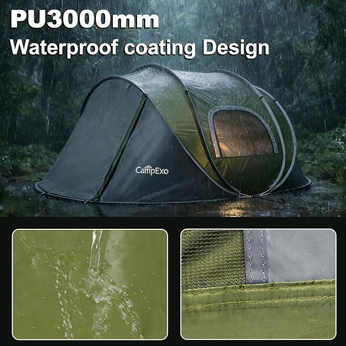Camping Tent, Pop Up Instant Tent for 2-3 Person, Sets Up in Just Seconds, Waterproof Durable Tent with Carry Bag for Camping Hiking Outdoor
