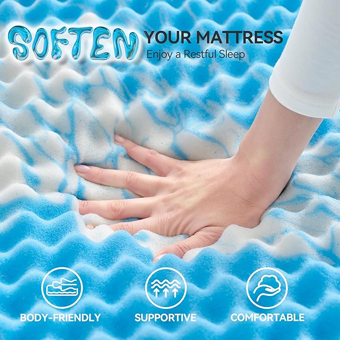 SINWEEK 2 Inch Egg Crate Memory Foam Mattress Topper Full Size, Soft Mattress Pad for Back Pain Relief, Bed Topper, CertiPUR-US Certified, Blue