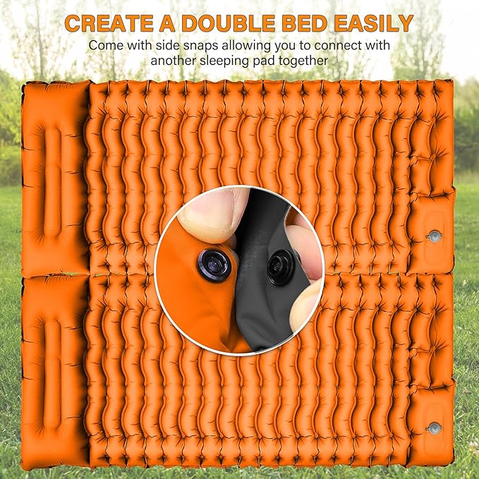 Camping Sleeping Pad, Ultralight Camping Pad with Pillow Built-in Foot Pump Inflatable Sleeping Pads Compact for Camping Backpacking Hiking Traveling - Orange