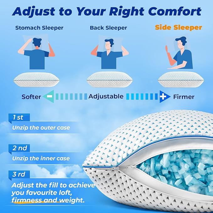 Small Cooling Memory Foam Travel Pillows for Airplanes, Compressible Camping Pillow, Adjustable Shredded Foam Bed Pillow for Medium Firm Neck Knee Lumbar Support, Ideal Sleeping,Car,Backpacking