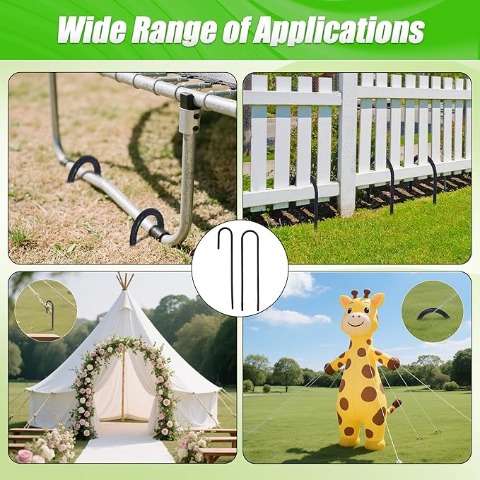 Anothera 4 Pack Heavy Duty Trampoline Stakes, 12 Inches Trampoline Anchors High Wind, Heavy Duty J Shaped Rebar Stakes for Trampoline, Tents, Inflatables, Fences, Outdoor Decoration